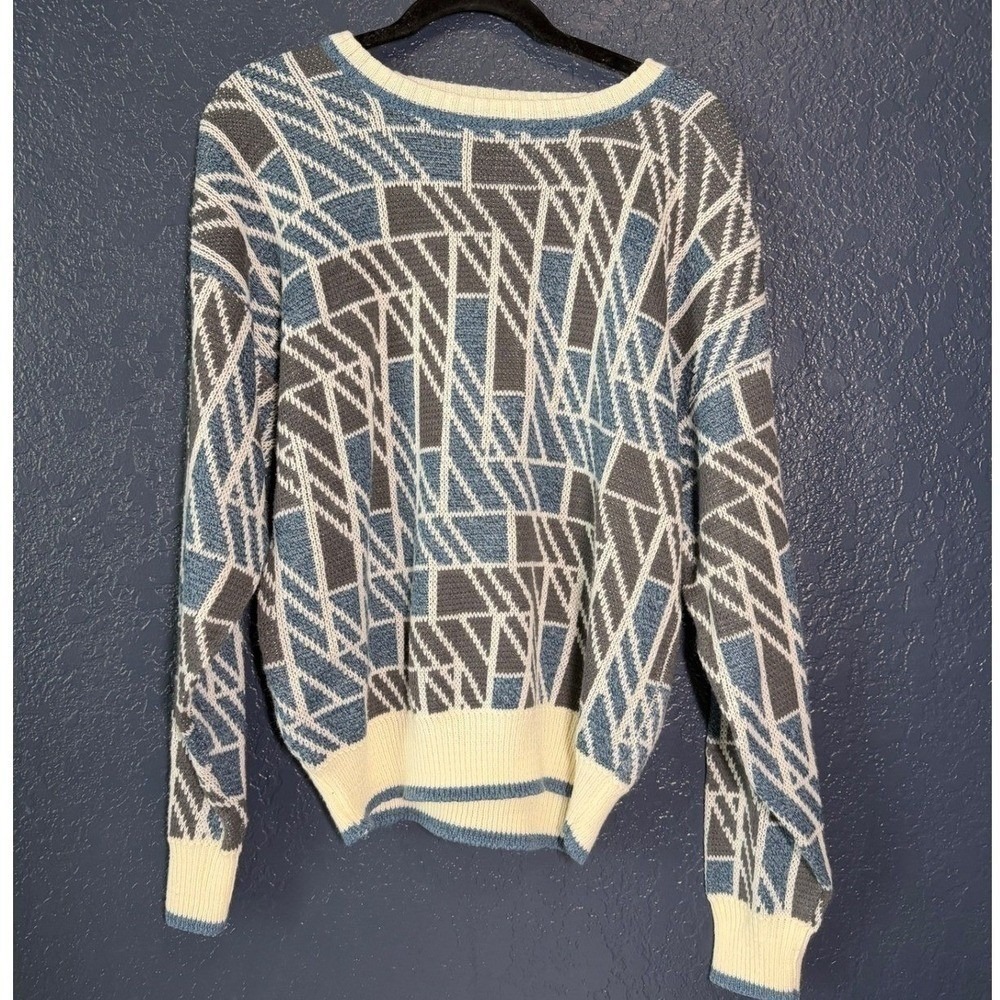 Hennessy by Van Heusen‎ Sweater Large Blue Gray Geometric Knit Pullover